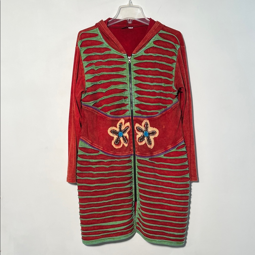 KPC Artsy 100% Cotton Zip Up Longline Hippie-Chic Goblin Core Unique Hoodie SZ M